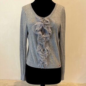 Hollister Grey Ruffle Button-Up Cardigan Large Cotton-Blend California 1922